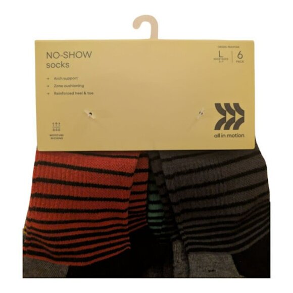 NWT All in Motion Boys' Striped No-Show Socks 6-Pack - Size L (3-7) - Picture 3 of 5